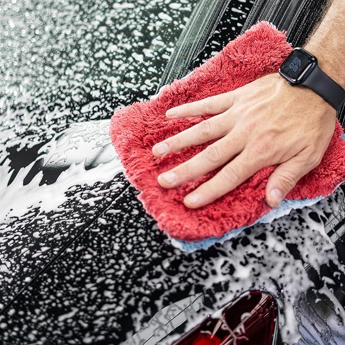 Autofiber Flat Out Microfiber Car Wash Pad - Pack of 4, Red/Gray (9 inch x 8 inch)