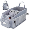 Easy-to-Reach Kids Car Organizer with Tissue Box and Cup Holder for Back Seat, Front Seat, Between Seats, Floor - Tote Car Storage Organization for Toddlers - Kids Road Trip Travel Essentials (Grey)