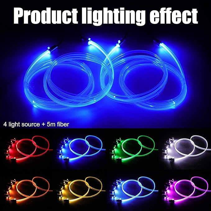 64 Colors Car Ambient Lighting Fiber Optic RF Remote + APP Control Multicoloured Music Car Atmosphere Decorative Lighting Kit 1W DC 12V-24V 5m