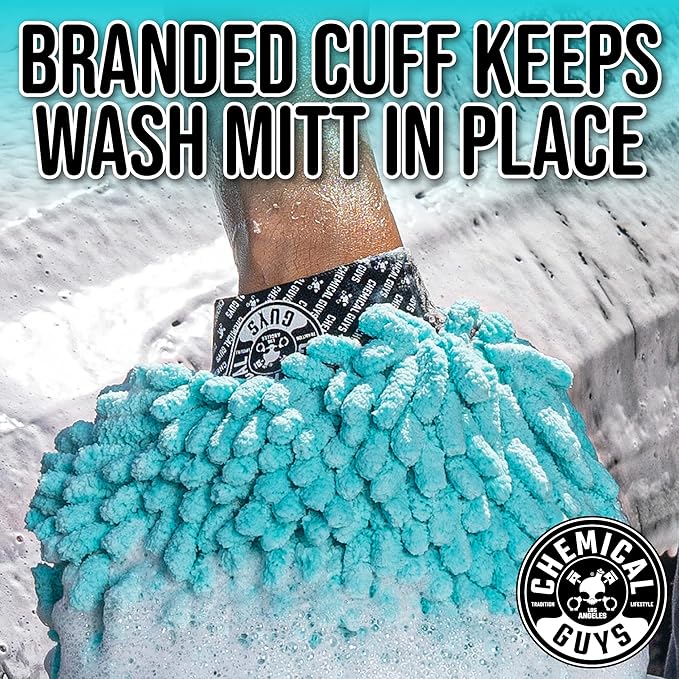 Chemical Guys MIC513 Big Noodle Chenille Microfiber Scratch Free Supersized Car Wash Mitt for Cars, Trucks, SUVs, RVs & More, Turquoise (11" x 12")