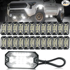 20 Pods Pure White Rock Lights 6000K Pure White 27 LEDs Super Bright LED Underglow Neon Light, 10m Extension Wire, IP68 Waterproof for Trucks Pickup SUV UTV ATV RZR Car Boats