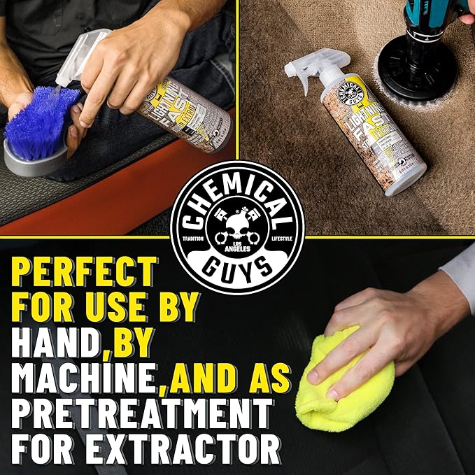 Chemical Guys SPI_191_16B Carpet & Upholstery Stain & Spot Remover Bundle - (1) 16 fl oz Lightning Fast Stain Extractor & (1) Nifty Detailing Brush, (Cars, Trucks, SUVs, RVs, Home, Interior, Pets)