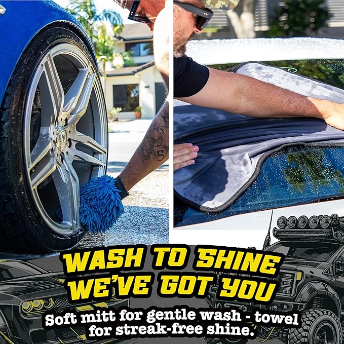 Salty Captain Microfibre Mitt & Towel Set – Ultra-Soft Wash Mitt for Scratch-Free Cleaning – XL Car Drying Towel for Streak-Free Shine – Interior & Exterior Car Detailing Kit