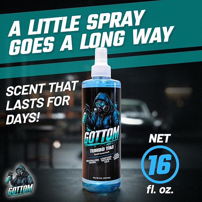 Gottom Air Freshener Spray - Long Lasting Odor Eliminator - 16 oz (Turbo Tiki) - Car Scent, Auto Odor Remover, Fresh Fragrance, Air Freshener for Trucks, SUVs, RVs & more