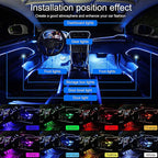 Car Interior Ambient Lighting Optic Fiber RGB 64 Colors Multicoloured Music Car Footwell Lighting Kit with Cigarette Lighter and App Microphone, DC 12V-24V 1W 6m