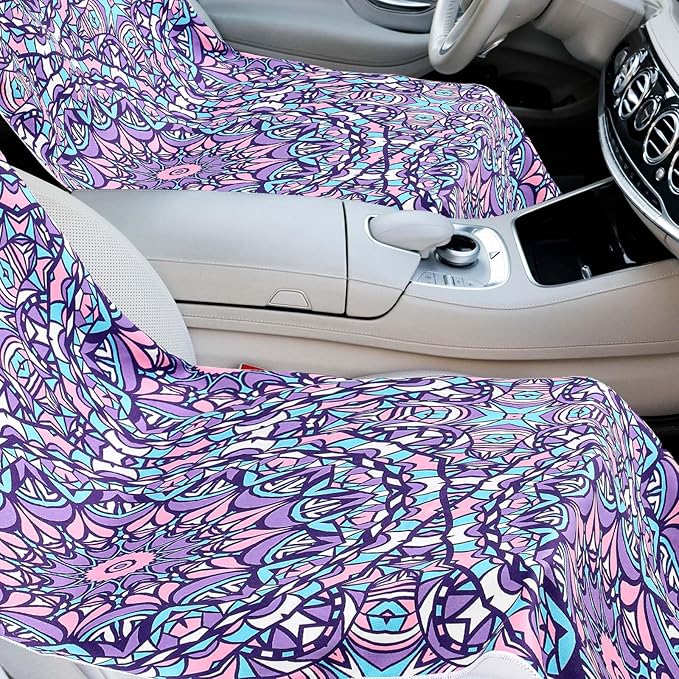 Hahafelt 2 Pack Car Seat Towel Covers with Storage Bag, 63 x 32 Inch Universal Non Slip Waterproof Sweat Protector for Car Truck, Gym Swimming Running, Machine Washable (Retro Kaleidoscope)