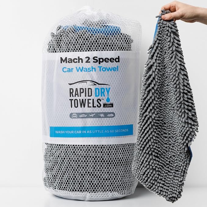Rapid Dry Towels Mach 2 Speed Car Wash Towel | 60 x 30 cm | Chenille Microfiber Car Wash Cloth | 7X Larger Than Wash Mitt | Ultra Absorbent, Scratch-Free, Auto Detailing Towel for Cars SUVs Trucks