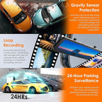 U24 Mirror Dash Cam, 4-Channel, 12” Touchscreen, 1080p, 170° Wide Angle, Stream Media, Auto-Backup Camera for Car, Truck, Taxi, Night Vision, Parking Monitor，Free 128GB Card