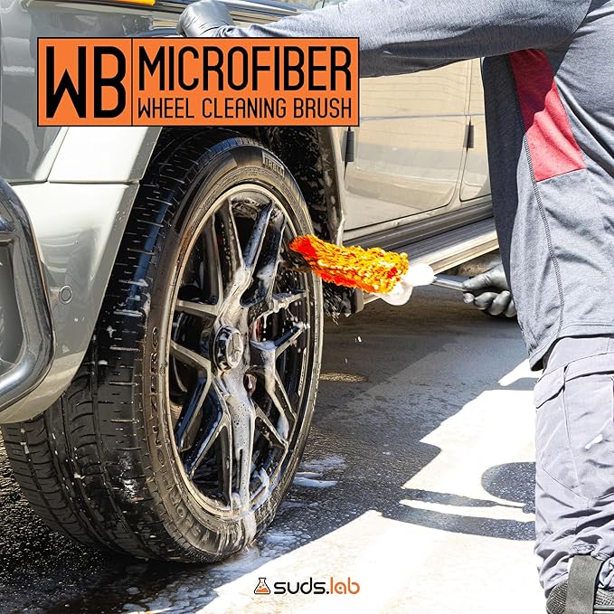 Suds Lab WB Premium Microfiber Cleaning Wheel Brush for All Vehicle Types – 18.1" Ultra-Soft & Scratch-Free Reusable Rim, Wheel, and Tire Brush with Ergonomic Handle