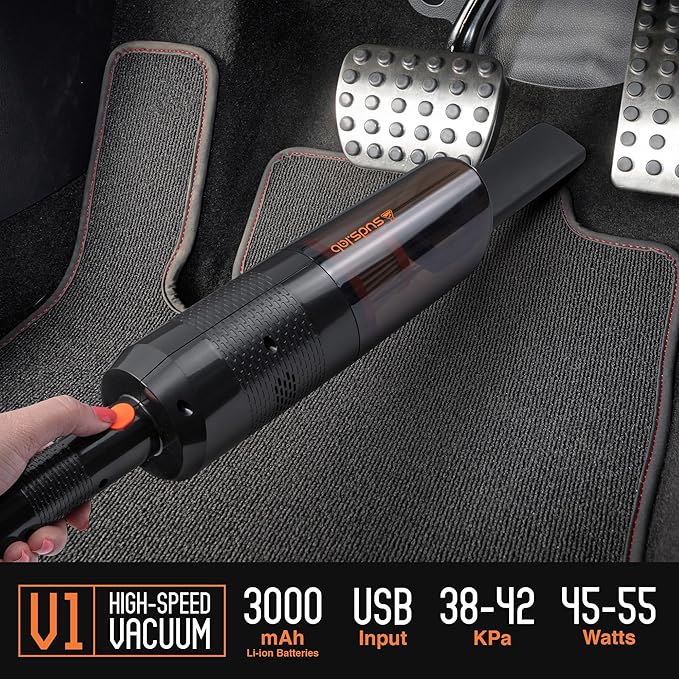 Suds Lab V1 High-Power Cordless Car Vacuum Cleaner (42Kpa) Rechargeable & Long Battery Life (3000mAh) - Portable Handheld Vacuums for Car Detailing, Pet Hair, Travel, Interior Cleaning