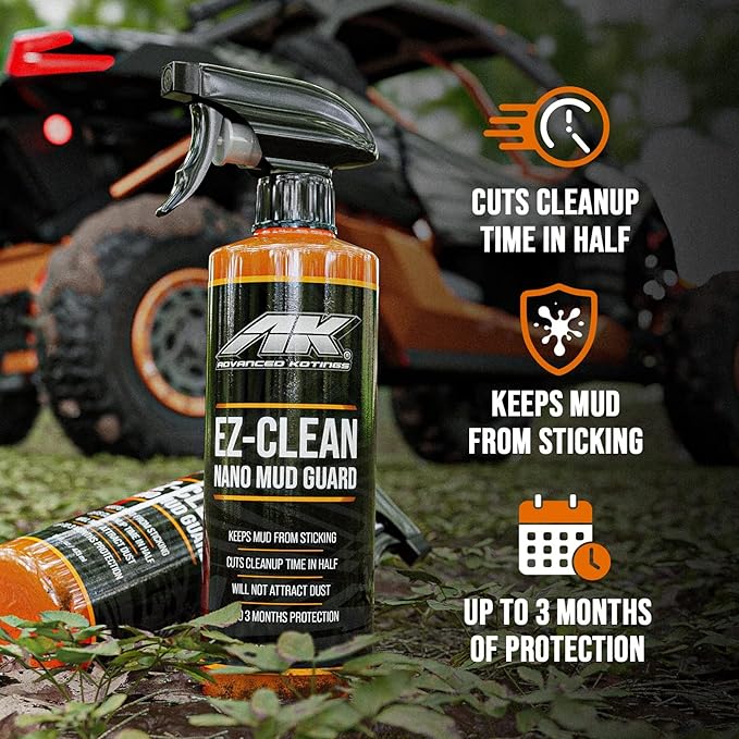 EZ-Clean Mud Guard | Makes Cleanup Easy | ATV, Vehicle, Equipment, UTV, Dirt Bikes Surfaces | 16 fl oz. Spray (4 Pack)