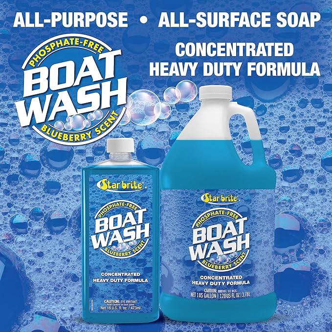 STAR BRITE Concentrated Boat Wash - Heavy-Duty, Non-Streak Formula for Sparkling Hulls, Decks, Chrome and Fittings - Fresh Blueberry Scent - 128 OZ Gallon (080400)