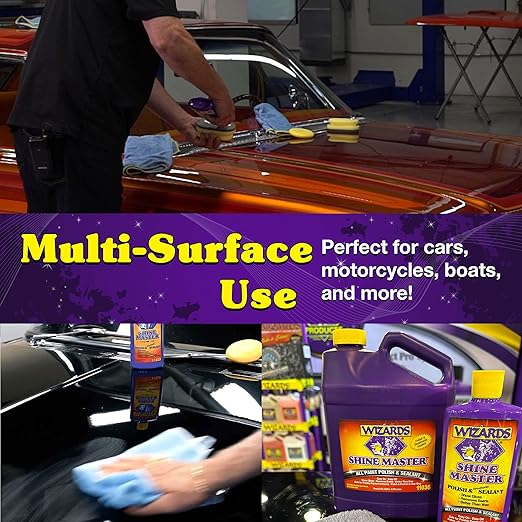 Wizards Shine Master Polish and Breathable Sealant - 1 Gallon - No Wax or Free Silicone - Polishes and Protects with No Greasy Film - Wax Replacement Car Polishing Compound for Boat and Car Polish