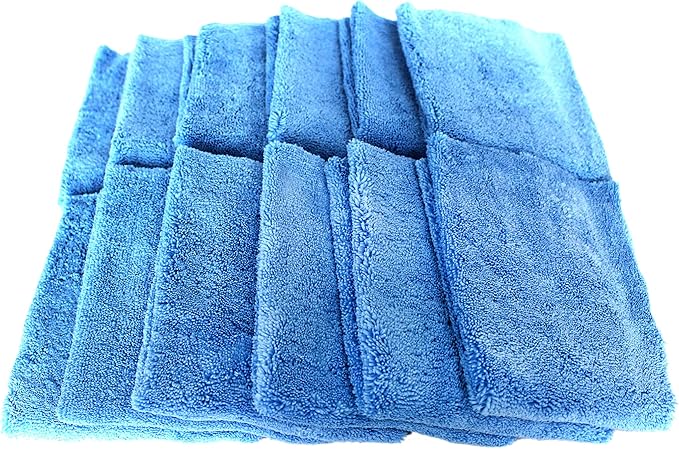 Maxshine 16”x24” Universal 12-Pack Blue Microfiber Towel - 380GSM Zero Crazy Edgeless - Professional Rinse-Free, Scratch-Free Drying Towels for Cars - Perfect for Car Detailing