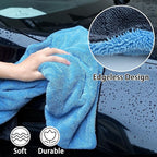 LIVOS 2 Pack Car Drying Towel, Premium Microfiber Towels for Cars, 1000GSM, Edgeless Twisted Loop Design, No Streaks, Scratches, or Water Spot, Absorbent Wash Towel, 18" x 24" (Blue&Grey)