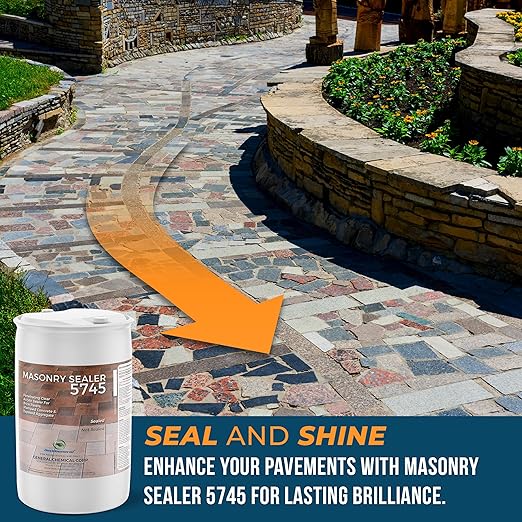 DeckGeneral High Gloss Masonry Sealer 5745 - Heavy Duty Outdoor Concrete Sealer - Multi-Purpose Acrylic-Based Waterproof Coating for Bricks, Mortar, Patio, Stairs, Walls, Pavement Etc. - 55 Gallon