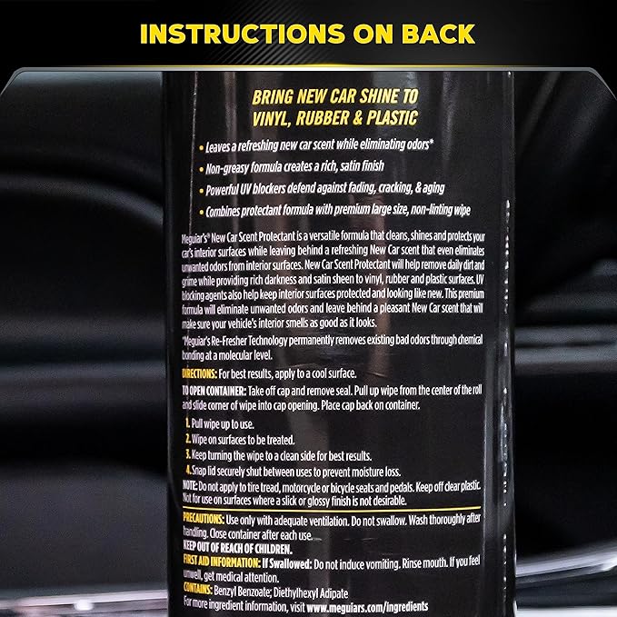Meguiar's New Car Scent Protectant Wipes - Easy to Use Wipes that Protect and Freshen Your Interior - Ideal for Car Detailing & Maintenance - 30 Count (Pack of 6)