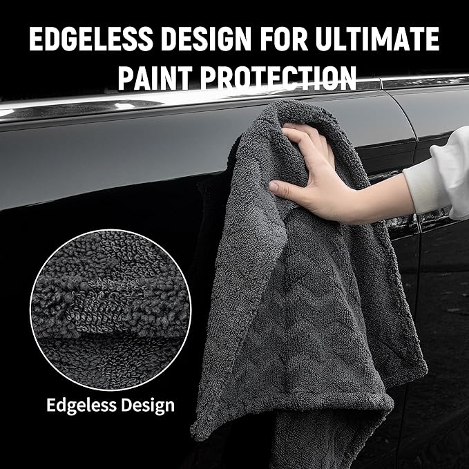 LIVOS Car Drying Towel, Premium Microfiber Towels for Cars, 1000GSM, Edgeless Twisted Loop Design, No Streaks, Scratches, or Water Spot, Absorbent Wash Towel, 18" x 24" (Wave Grey)