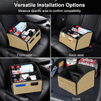 Car Storage Organizer [2025 UPDATED] Leather Car Caddy Basket for Front Seat Floor Back Seats Metal Handle 6 Compartments Adjustable Strap Buckles Slip-Resistant (Beige)