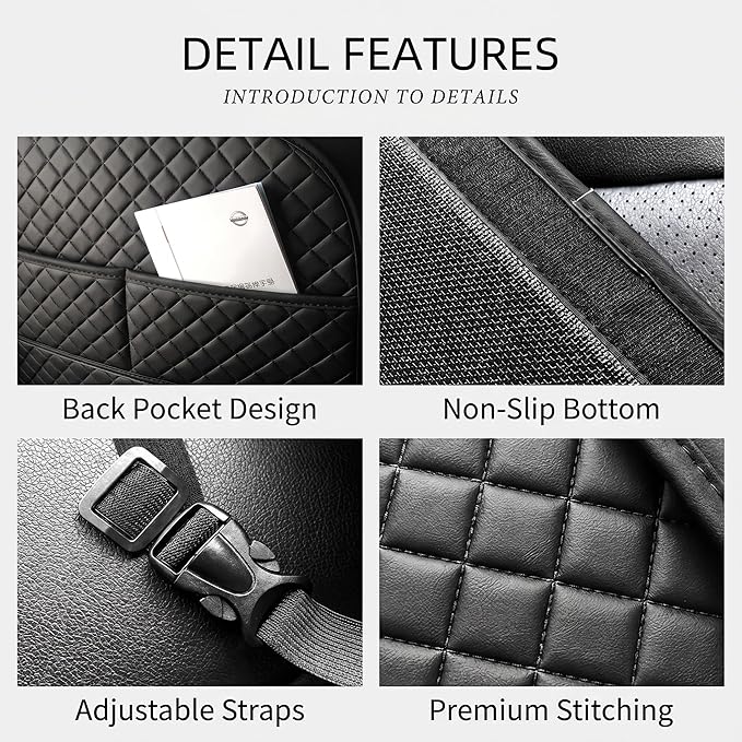 2 Pack Luxury PU Leather Car Seat Back Protector, Waterproof Kick Mats for Kids, No-Sag Backseat Organizer with Sleek Storage Pockets, Easy to Clean Auto Interior Accessories for SUV & Sedan (Black)