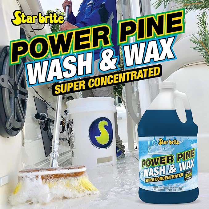 STAR BRITE Power Pine Wash & Wax - Concentrated Marine Grade Formula for Boats, Cars & More - Clean, Shine, UV Protect & Shed Stains in One Step