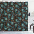 Ambesonne Paisley Shower Curtain, Modern Mosaic Like Circled Design with Teardrop Shaped Art Print, Cloth Fabric Bathroom Decor Set with Hooks, 69" W x 75" L, Brown Blue and Dark Blue