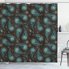 Ambesonne Paisley Shower Curtain, Modern Mosaic Like Circled Design with Teardrop Shaped Art Print, Cloth Fabric Bathroom Decor Set with Hooks, 69" W x 75" L, Brown Blue and Dark Blue