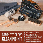 Rhino Wax - Baseball Gloves Complete Cleaning Kit - Glove Scrub for Deep Dirt Removal + Base Ball Mitt Cleaner for Gentle Routine Maintenance - Includes 2 Brushes + Microfiber Cloths - Made in the USA