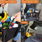 Easy-to-Reach Kids Car Organizer with Tissue Box and Cup Holder for Back Seat, Front Seat, Between Seats, Floor - Tote Car Storage Organization for Toddlers - Kids Road Trip Travel Essentials (Grey)