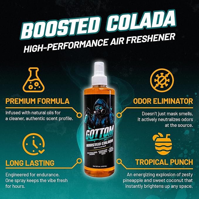 Gottom Air Freshener Spray - Long Lasting Odor Eliminator - 16 oz (Boosted Colada) - Car Scent, Auto Odor Remover, Fresh Fragrance, Air Freshener for Trucks, SUVs, RVs & more
