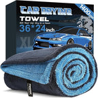 PUGPIU Car Drying Towel - 1400GSM Extra Large Super Absorbent Microfiber Towels for Cars 24"x36" - Large Edgeless with Twisted Loop, Lint-Free & Streak-Free for Auto Detailing, SUV, Truck (Blue)