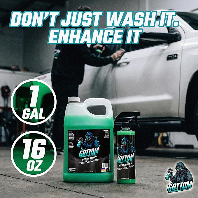Gottom Detail Spray - Quick & Easy Waterless Detailer - 128 oz - Streak-Free Shine, Removes Prints & Smudges, Clay Bar Lubricant, Wax Support, Safe for Paint, Glass, Trim - Scented with Turbo Tiki