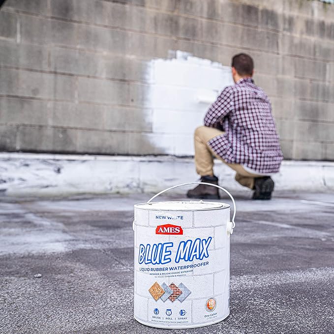AMES BMX1WRG 1 Gallon Blue Max, White Liquid Rubber Waterproofer,Regular Grade 1 Gallon - for Use in Interior & Below-Grade Exterior - Concrete Sealer, House Paint and More.