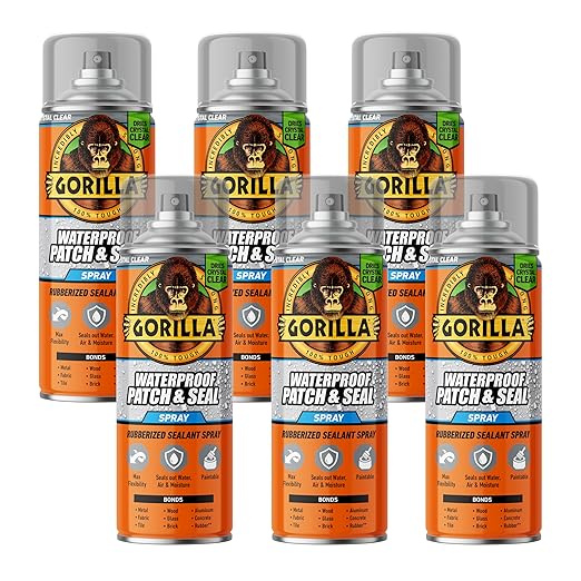 Gorilla Waterproof Patch & Seal Rubberized Sealant Spray, Crystal Clear, 14 Ounce (Pack of 6) - Seals Out Water, Air, and Moisture