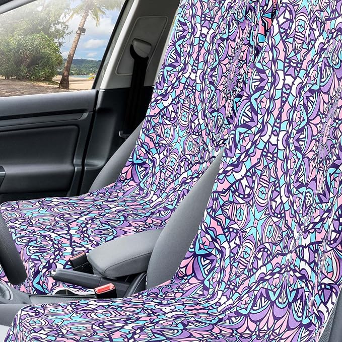 Hahafelt 2 Pack Car Seat Towel Covers with Storage Bag, 63 x 32 Inch Universal Non Slip Waterproof Sweat Protector for Car Truck, Gym Swimming Running, Machine Washable (Retro Kaleidoscope)