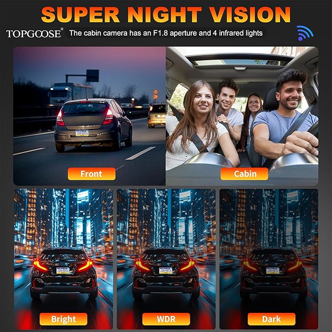4 Channel Dash Cam 360° View, TOPGOOSE 2K Front and Rear Inside, Left Right Dash Camera for Cars, 5G WiFi & APP Control, with 64GB SD Card, G-Sensor, Night Vision, 24H Parking Mode