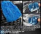 Sudz Budz® Premium Microfiber Chenille Car Washing Mitt 2 Pack | 2-in-1 Double-Sided Scrubber and Fleece Mitts. Soft, Durable, No Scratch, Lint-Free Washing and Detailing for Exterior Car Care