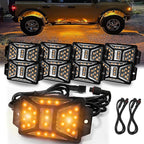 8 Pods Amber Rock Lights with 2 Pack Extension Wires,Waterproof Rock Lights Compatible with Trucks Jeep UTV SUV ATV Boat Golf Cart, High Bright Underglow Car Kits,Two-Path Led Rock Light(Patented)