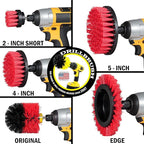 Red Stiff Bristle 5 Piece Cleaning Brush Kit - Outdoor Power Scrubber Brush Kit - Garden, Deck, and Patio Cleaning Tools Set - Concrete Stain Remover - Garden, and Lawn Equipment Cleaning Brush Set
