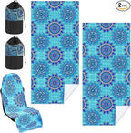Hahafelt 2 Pack Car Seat Towel Covers with Storage Bag, 63 x 32 Inch Universal Non Slip Waterproof Sweat Protector for Car Truck, Gym Swimming Running, Machine Washable (Blue Mandala)