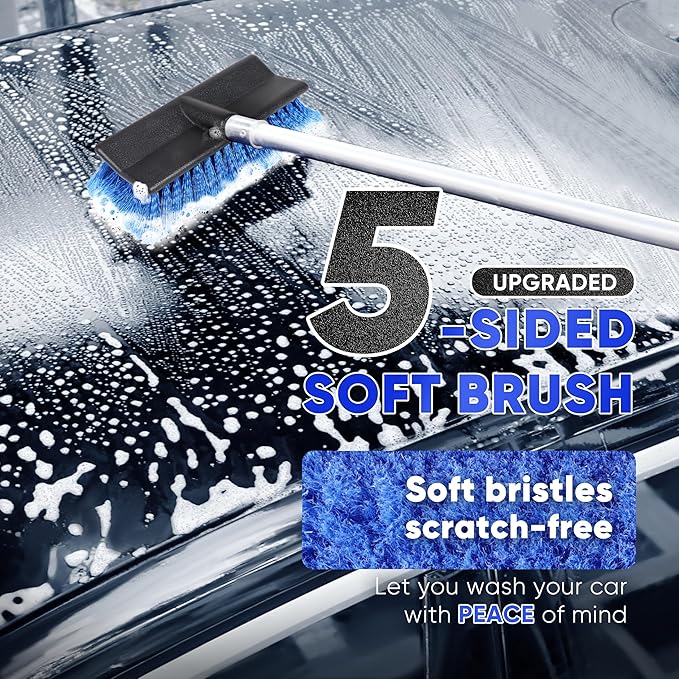 5-12ft Car Wash Kit,8 Piece,Thickened Aluminum Telescopic Rod,Cleaning Brush,Tire Brush,180 ° Chenille Mop,Fiber Towel,Storage Bag,2-Piece Detail Brush,Car,RV,Truck Clean Kit