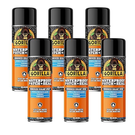 Gorilla Waterproof Patch & Seal Rubberized Sealant Spray, Black, 16 Ounce (Pack of 6) - Seals Out Water, Air, and Moisture