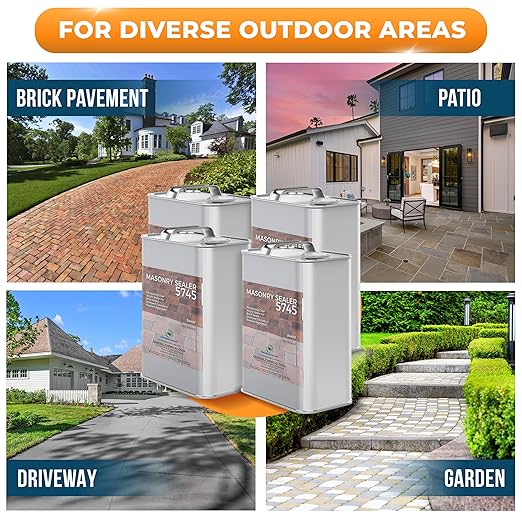 DeckGeneral High Gloss Masonry Sealer 5745 - Heavy Duty Outdoor Concrete Sealer - Multi-Purpose Acrylic-Based Waterproof Coating for Bricks, Mortar, Patio, Stairs, Walls, Pavement -Case of 4(1 Gal)