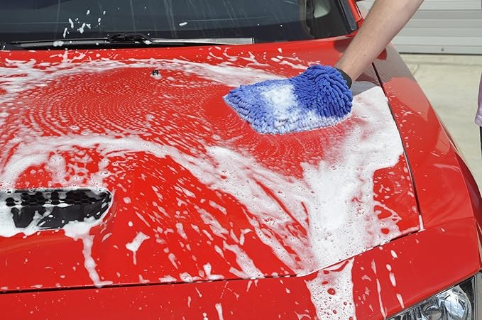 Detailer's Preference Double-Sided Premium Chenille Microfiber Wash Mitt, Wet or Dry, Perfect for Car Washing and Detailing, Absorbent, Scratch-Free, and Lint-Free, Blue