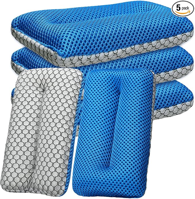 SiliFine Two Sided Bug and Tar Sponge Microfiber Bug Scrubber Car Sponge for Washing Soft Mesh, Scratch Free for Car, Truck, SUV, RV, Boat, and Motorcycle(5 Pcs)