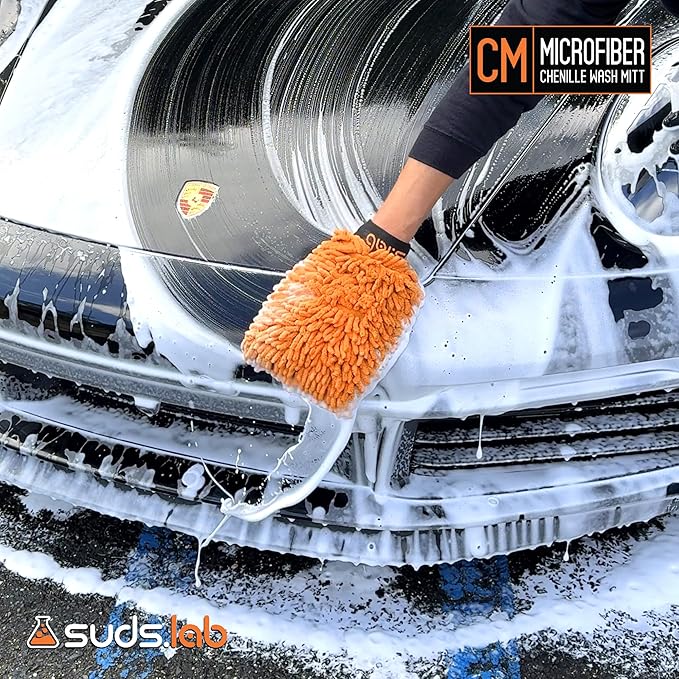 Suds Lab CM Chenille Microfiber Wash MItt - Double Sided Car Wash Mitt - Scratch Free On All Vehicle Surfaces - 8" x 10"