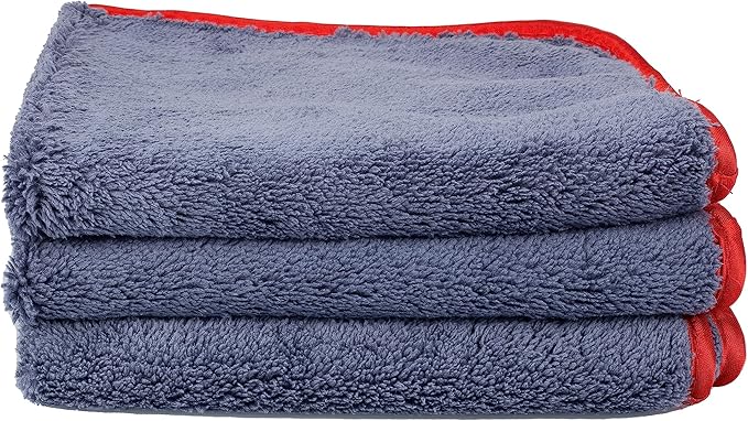 Maxshine 6 Pack Microfiber Towel - 600GSM Ultimate Crazy with Red Silk Border, Grey, 16”x24” (40x60cm) - Scratch-Free Towels for Fast Car Washing & Drying - Perfect for Car Detailing