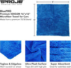 PROJE' Blue Microfiber Towel - Ultra Absorbent - Car Drying, Polishing, Buffing Cloth & Interior Detailing Towel - 500 GSM 16x16in - Auto Detailing Supplies - Pack of 6 Premium Car Care