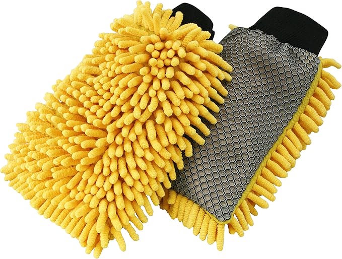 Carrand 45320 Microfiber Suds Maker Long Chenille Wash Mitt, Yellow
