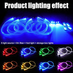 Car Interior Ambient Lighting Optic Fiber RGB 64 Colors Multicoloured Music Car Footwell Lighting Kit with Cigarette Lighter and App Microphone, DC 12V-24V 1W 8m